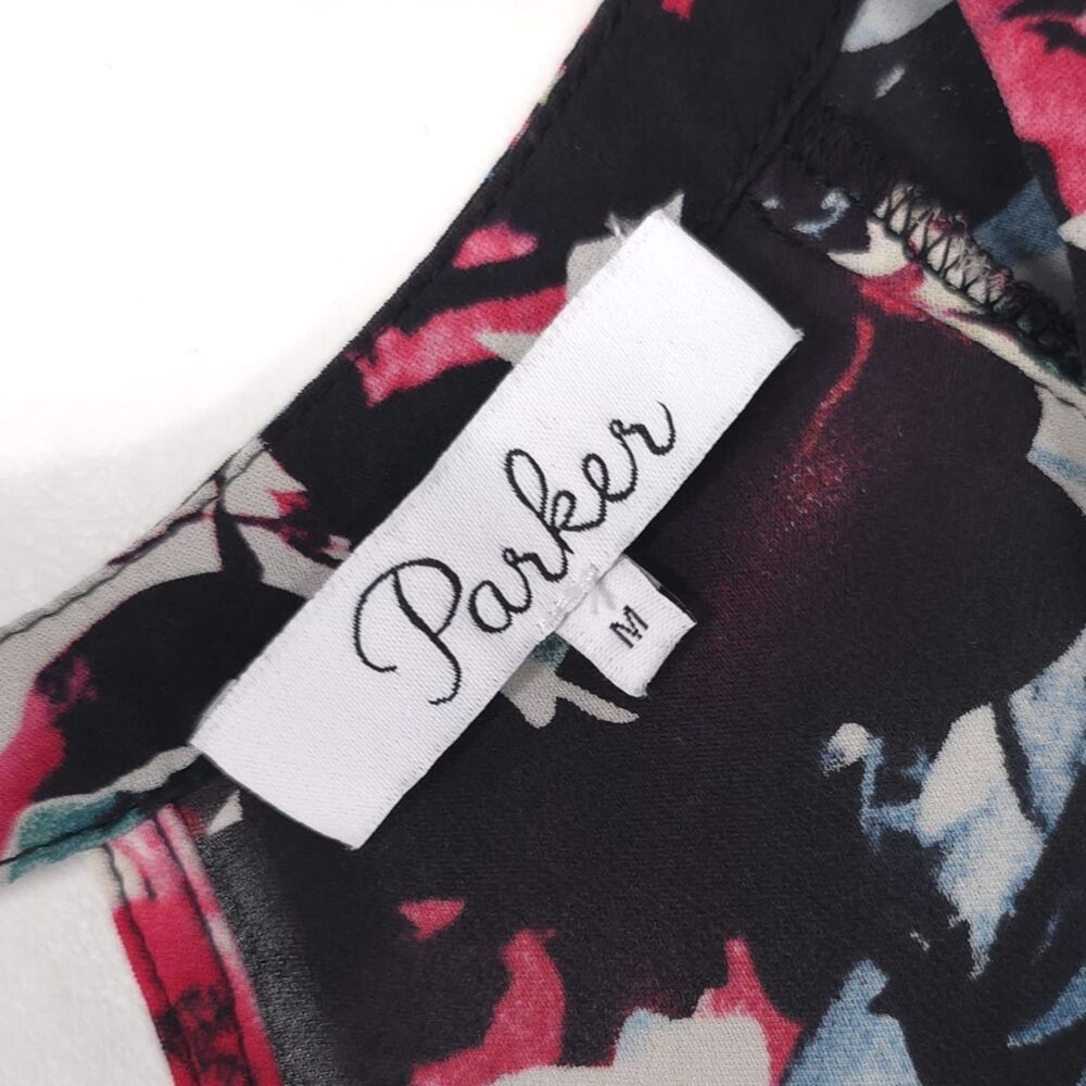PARKER Women's Top Blouse MEDIUM Floral Multicolor Keyhole V Neck P5H1449GEP - Picture 2 of 10